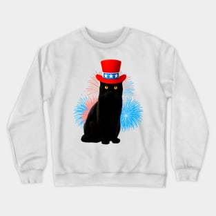 Patriotic Cat American Flag 4th of July Black Cat Fireworks Crewneck Sweatshirt